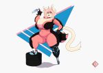  2021 absurd_res amputee anthro armor big_breasts breasts capri chubby_female cleavage clothed clothing digital_media_(artwork) disability domestic_cat doxxyl felid feline felis female hair headgear helmet hi_res huge_breasts humor inner_ear_fluff jawful mammal pink_hair prosthetic prosthetic_leg prosthetic_limb red_eyes simple_background solo tire tuft 