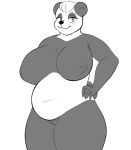  absurd_res anthro belly big_belly big_breasts breasts eyelashes female fur genitals giant_panda hair hi_res looking_at_viewer mammal monochrome nipples nude overweight pussy simple_background sleepingpowder smile solo sueli_(joaoppereiraus) thick_thighs ursid white_body white_fur 