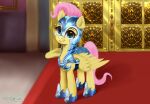  2021 armor darksly-z digital_media_(artwork) equid equine eyelashes female feral fluttershy_(mlp) friendship_is_magic fur hasbro headgear helmet hi_res looking_at_viewer mammal my_little_pony pegasus pink_tail smile solo teal_eyes wings 