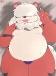  absurd_res anthro apple_inc. belly big_belly canid canine cellphone clothing fluffy fluffy_tail gesture hair_over_eyes hi_res hisuian_growlithe iphone male mammal moobs navel neck_fur neck_tuft nintendo overweight overweight_anthro overweight_male phone pok&eacute;mon pok&eacute;mon_(species) pokemon_legends_arceus selfie smartphone smile smug solo thaasteo thick_thighs tight_clothing tongue tuft underwear v_sign video_games 