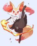  anthro biped black_body black_fur blush bodily_fluids braixen canid canine censor_bar censored fangs female fur genital_fluids genitals grey_background hi_res ineffective_censorship inner_ear_fluff looking_at_viewer mammal mizo_ne nintendo open_mouth open_smile orange_body orange_fur pok&eacute;mon pok&eacute;mon_(species) pose pussy pussy_juice raised_leg red_eyes simple_background smile solo spread_legs spreading standing stick thick_thighs tuft video_games white_body white_fur yellow_body yellow_fur 