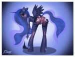  4:3 anthro anthrofied ass_up bedroom_eyes blue_body blue_eyes blue_hair blush breasts butt clothing equid equine ethereal_hair female friendship_is_magic fringie hair hasbro hi_res horn horse humanoid looking_at_viewer looking_back mammal my_little_pony narrowed_eyes panties pony presenting princess_luna_(mlp) seductive small_breasts solo text text_on_clothing text_on_panties text_on_underwear underwear wing_boner winged_unicorn wings 