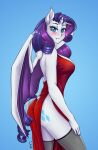  anthro bat_pony blue_background breasts butt_pose clothed clothing dress equid equine female friendship_is_magic hasbro hi_res horn mammal my_little_pony pia-sama pose rarity_(mlp) simple_background solo unicorn 