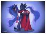  4:3 anthro anthrofied anus armwear ass_up blue_body blue_eyes blue_hair blush breasts butt clothing clothing_aside cutie_mark dress dress_aside dress_up elbow_gloves equid equine ethereal_hair feathered_wings feathers female friendship_is_magic fringie genitals gloves hair handwear hasbro hi_res horn horse humanoid mammal my_little_pony pony princess_luna_(mlp) pulled_to_side pussy raised_tail red_clothing red_dress small_breasts solo thigh_gap wing_boner winged_unicorn wings 