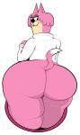  2021 anthro big_butt bottomless butt choo-choo_(top_cat) clothed clothing domestic_cat felid feline felis female half-closed_eyes hanna-barbera hi_res huge_butt jellystone_(hbo_max) looking_at_viewer looking_back looking_back_at_viewer mammal narrowed_eyes pink_body portrait rear_view smile smokii solo three-quarter_portrait top_cat_(series) 