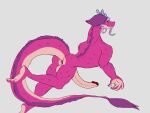  4:3 anthro anus asian_mythology backsack balls big_penis butt daikuhiroshiama dragon east_asian_mythology eastern_dragon erection fur genitals grey_background hair hi_res long_(wish_dragon) male mythology nude penis pink_body pink_fur purple_hair simple_background slim solo whiskers wish_dragon 