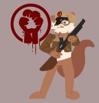  angry anthro beret clothing domestic_ferret eye_patch eyewear fur gun hat headgear headwear hi_res holding_gun holding_object holding_weapon humanoid male mammal multicolored_body multicolored_fur mustela mustelid musteline no_pants one_eye_obstructed ranged_weapon sergeant_cheese shotgun simple_background solo super_animal_royale true_musteline weapon 