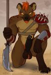  accessory anthro armor athletic athletic_anthro athletic_male ball_tuft balls biceps big_balls big_penis black_penis bodily_fluids bone brown_body brown_fur claws dripping dungeons_and_dragons ear_piercing facial_hair facial_scar fangs foreskin fur genital_fluids genital_piercing genitals gnoll gnorr goatee hair hasbro hi_res huge_balls huge_penis humanoid_genitalia humanoid_penis hyaenid jewelry kneeling leg_markings looking_at_viewer male mammal markings melee_weapon mohawk multicolored_body multicolored_fur muscular muscular_male nude penile penis penis_accessory penis_jewelry penis_piercing piercing pixelflare polearm precum precum_drip prince_albert_piercing pubes red_pubes retracted_foreskin scar socks_(marking) solo spear spots spotted_body spotted_fur spotted_hyena stare teeh thick_penis tribal tuft two_tone_body two_tone_fur uncut weapon wizards_of_the_coast 