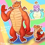 1:1 3_toes absurd_res activision claws clothing cosplay costume crown cute_fangs dialogue dragon dragon_(fall_guys) fall_guys feet group hi_res horn magic_dragon_(fall_guys) male orange_body orange_skin pink_body red_body red_skin small_wings spyro_reignited_trilogy spyro_the_dragon thick_thighs toes tongue trick_rex_(artist) video_games waving_hand wings 