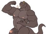  absurd_res anthro balls brown_body darknaigart flexing genitals hi_res komodo_dragon lizard male monitor_lizard muscular muscular_anthro muscular_male nipples non-mammal_nipples nude pecs penis reptile scalie simple_background solo tight_foreskin tongue tongue_out white_background 