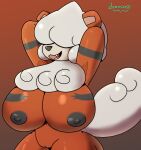 absurd_res anthro big_breasts body_hair breasts chest_hair dezmine21 female fluffy fluffy_tail fur genitals hair hair_over_eyes hand_on_head hi_res hisuian_growlithe huge_breasts nintendo one_eye_obstructed pok&eacute;mon pok&eacute;mon_(species) pokemon_legends_arceus pussy raised_arm red_body red_fur regional_form_(pok&eacute;mon) smile solo thick_thighs video_games wide_hips 