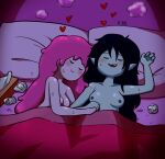  &lt;3 adventure_time after_sex bed black_hair bodily_fluids candy candy_humanoid candy_people_(at) cartoon_network dessert duo eyes_closed female female/female fizzyspidercider2 food food_creature food_humanoid furniture grey_body grey_skin hair hi_res humanoid humanoid_pointy_ears living_candy marceline_abadeer not_furry on_bed pillow pink_body pink_skin princess_bubblegum romantic romantic_couple sweat tissue tissue_box under_covers vampire 