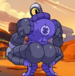 1_eye 2021 big_butt big_muscles bottomless brawl_stars broly_culo butt butt_focus clothed clothing crouching glistening glistening_body glistening_butt grey_body grey_butt hilimart humanoid looking_back machine male meme metal metallic_body muscular muscular_humanoid muscular_male not_furry parody rico_(brawl_stars) robot robot_humanoid solo spread_legs spreading supercell_(company) video_games yellow_eyes 