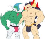  abs absurd_res anthro bulge clothing duo fire gallade hi_res humanoid jockstrap maldu male muscular muscular_anthro muscular_humanoid muscular_male nintendo nipples pecs pok&eacute;mon pok&eacute;mon_(species) red_eyes simple_background typhlosion underwear video_games white_background 