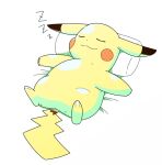  2017 3_toes ambiguous_gender dipstick_ears eyes_closed feet multicolored_ears nintendo pikachu pillow pok&eacute;mon pok&eacute;mon_(species) simple_background sleeping smile solo sound_effects tatu_wani_(artist) toes video_games yellow_body zzz 