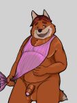  2017 3:4 anthro apron balls belly blue_eyes canid canine clothing disney flaccid fox genitals gideon_grey humanoid_genitalia humanoid_hands humanoid_penis male mammal munchbucket overweight overweight_male penis solo zootopia 