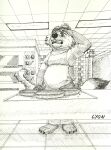  2017 anthro apron astrolyon belly biped canid canine clothing dessert detailed_background disney english_text food fox gideon_grey hi_res inside kitchen male mammal pie slightly_chubby solo text zootopia 