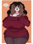  anthro beauty_mark canid canine canis clothing dialogue domestic_dog english_text female gair hi_res jwinkz mammal solo sweater text topwear 