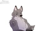  3:2 5_fingers animated anthro arm_tuft artist_name black_nose blue_eyes canid canine canis chest_tuft elbow_tuft fingers fur fur_tuft grey_body grey_ears grey_fur holding_object humanoid_hands looking_at_viewer loop male mammal nekinu_the_outsider pliers short_playtime simple_background solo tools tuft white_background wolf 