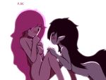  adventure_time black_hair blush breasts candy candy_humanoid candy_people_(at) canon_couple cartoon_network dessert duo female female/female fizzyspidercider2 flustered food food_creature food_humanoid grey_body grey_skin hair humanoid humanoid_pointy_ears living_candy marceline_abadeer nipples not_furry nude pink_body pink_hair pink_skin princess_bubblegum pubes romantic romantic_couple simple_background vampire white_background 
