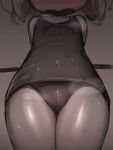 3:4 anthro blush bodily_fluids breath camel_toe clothing digital_media_(artwork) female fish fizz_(lol) glistening glistening_clothing glistening_legs hands_behind_back hi_res league_of_legends low-angle_view marine navel one-piece_swimsuit qwert riot_games shaded slit soft_shading solo sweat swimwear video_games 