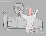  2021 anthro bed biped blush electric_fan english_text erection furniture genitals gowiththephlo knot male nintendo penis pillow pok&eacute;mon pok&eacute;mon_(species) solo text typhlosion video_games 