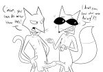  anthro balls bodily_fluids canid canine cartoon_network courage_the_cowardly_dog darkajugin docking domestic_cat duo english_text erection eyewear eyewear_only felid feline felis foreskin foreskin_play fox genitals glasses glasses_only hi_res humanoid_genitalia humanoid_penis katz_(courage_the_cowardly_dog) male male/male mammal monochrome nude penile penis sex simple_background sunglasses sweat text the_cajun_fox 