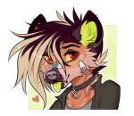  &lt;3 anthro band-aid bandage brown_body brown_fur cheek_tuft clothed clothing collar digital_drawing_(artwork) digital_media_(artwork) ear_piercing f-r95 facial_piercing facial_tuft female fur green_inner_ear green_inner_ear_fluff hair headshot_portrait hyaenid inner_ear_fluff jacket looking_at_viewer mammal markings mohawk multicolored_hair nose_piercing nose_ring orange_body orange_fur piercing popped_collar portrait punk red_eyes simple_background solo spots spotted_hyena spotted_markings striped_body striped_fur stripes tenur text tomboy tongue tongue_out topwear tuft url white_background yellow_sclera yellow_tongue 