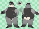  2021 anthro belly black_body black_fur black_nose butt canid canine fur grey_body grey_fur humanoid_hands male mammal model_sheet moobs nipples overweight overweight_male raccoon_dog shyybuchi solo tanuki 