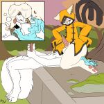  absurd_res anthro arctic_wolf ball_sniffing blazblue canid canine canis domestic_cat duo facesitting felid feline felis fuf hi_res jubei_(blazblue) male male/male mammal raaf_helder_(character) sniffing video_games wolf 