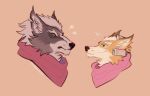  black_nose brown_background canid canine canis duo fox fox_mccloud fur green_eyes grey_body grey_fur hi_res inner_ear_fluff male mammal nintendo orange_body orange_fur red_eyes simple_background star_fox trunswicked tuft video_games whiskers wolf wolf_o&#039;donnell 