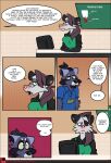  absurd_res anthro clothed clothing comic dialogue didelphid digital_media_(artwork) duo english_text eye_patch eyewear female fur hair hi_res lucie_(sketchytoasty) male male/female mammal marsupial nervous open_mouth phalangeriform procyonid raccoon sketchytoasty snyder_(sketchytoasty) text 