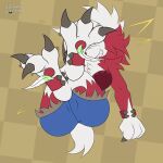  1:1 animated anthro bottomwear claws clothing domedvortex feet female foot_focus fur grin laugh loose_feather lycanroc midnight_lycanroc nintendo pawpads paws pok&eacute;mon pok&eacute;mon_(species) red_body red_fur red_pawpads short_playtime shorts smile solo tickling tickling_feet toe_curl video_games white_body white_fur 