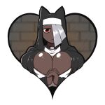 &lt;3 1:1 alpha_channel animal_humanoid big_breasts breasts cat_humanoid cleavage clothed clothing conditional_dnp dark_body dark_skin felid felid_humanoid feline feline_humanoid female freckles hair hair_over_eye hands_together hi_res humanoid looking_at_viewer mammal mammal_humanoid nero_(quin-nsfw) neutral_expression neutral_face nun one_eye_obstructed quin-nsfw red_eyes solo 