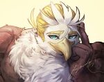  accipitrid accipitriform anthro avian beak bird blonde_hair blue_eyes bust_portrait eagle fuyoudo624 hair looking_at_viewer male pecs portrait solo thunderbird_(tas) tokyo_afterschool_summoners video_games 