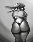  anthro big_butt big_ears bottomwear butt cellulite clothed clothing conditional_dnp curvy_figure eyes_closed female frilly frilly_clothing furgonomics hair huge_butt lagomorph leporid long_ears looking_down love_handles mammal mature_anthro mature_female overweight overweight_female partially_clothed rabbit rear_view shirt short_hair short_tail slightly_chubby solo standing thick_thighs thong topwear underwear voluptuous wide_hips xopachi 