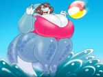  anthro ball beach_ball big_breasts biped blue_body blue_eyes breasts brown_hair cleavage cleavage_overflow clothed clothing collaboration curvy_figure eyewear female fish glasses hair hi_res huge_breasts inflatable jumping marine non-mammal_breasts obese obese_anthro obese_female open_mouth open_smile overweight overweight_anthro overweight_female pakaproductions shark sharp_teeth smile solo swimwear teeth thick_thighs vdisco voluptuous wide_hips wilma_(vdisco) 