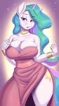  2021 absurd_res anthro anthrofied big_breasts breasts cleavage clothed clothing curvaceous curvy_figure cutie_mark dress equid equine eyebrow_through_hair eyebrows eyelashes eyeshadow female fingers friendship_is_magic hair half-closed_eyes hasbro hi_res horn long_hair looking_at_viewer makeup mammal multicolored_hair my_little_pony narrowed_eyes nexcoyotlgt portrait princess_celestia_(mlp) purple_eyes small_waist solo standing thick_thighs three-quarter_portrait translucent translucent_hair unicorn voluptuous white_body wide_hips 