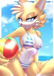  anthro ball beach beach_ball bikini breasts canid canine cleavage clothed clothing crossgender female fox hi_res inflatable mammal miles_prower mtf_crossgender outside pikative seaside sega smile solo sonic_the_hedgehog_(series) swimwear 