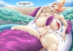  alternate_version_at_source anthro areola big_breasts bikini breasts bubble capcom clothed clothing dialogue english_text female huge_breasts leviathan_(mh) licking licking_lips looking_at_viewer mizutsune mleonheart monster_hunter nipple_outline skimpy sling_bikini solo spread_legs spreading swimwear talking_to_viewer text thick_thighs tongue tongue_out video_games 