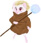  2021 albino alpha_channel anthro ayeph brown_robe chibi clothed clothing colored digital_media_(artwork) eulipotyphlan female fully_clothed hedgehog hood lineless magic_user mammal pink_nose priest red_eyes robe simple_background smile solo sparkles spines staff superninfendo transparent_background 