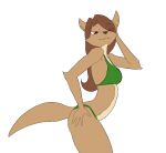  animated anthro bikini book_of_lust breasts brown_body brown_fur brown_hair brown_tail canid canine canis cleavage clothed clothing dancing fangs female fur green_bikini green_clothing green_eyes green_swimwear hair hand_on_hip inner_ear_fluff kanashiipanda mammal narrowed_eyes olivia_hart open_mouth red_eyes short_playtime side_view solo succubus_(book_of_lust) swimwear teeth tongue tuft wolf 