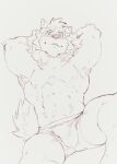  abs absurd_res anthro barrel_(live-a-hero) bulge canid canine canis clothing hands_behind_head heylaw21 hi_res live-a-hero male mammal muscular muscular_anthro muscular_male nipples pecs sketch solo underwear video_games wolf 