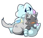  2018 3_toes ambiguous_gender blue_body blush brush duo eyes_closed feet feral fur grey_body grey_fur nintendo open_mouth pok&eacute;mon pok&eacute;mon_(species) poochyena scalie simple_background sleeping tatu_wani_(artist) toes totodile video_games white_background 