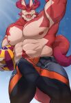  abs anthro ball beach_ball bottomwear clothed clothing cthugha_(tas) dragon erection erection_under_clothing inflatable male ms05591410 muscular muscular_anthro muscular_male navel nipples pecs shorts solo swimwear tentacles tenting tokyo_afterschool_summoners video_games 