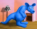  2021 aged_up anthro big_ears big_tail blue_body building clay detailed_background eye_contact featureless_crotch goo_creature hands_on_knees hi_res house inside kangaroo large_feet leaning leaning_forward living_room looking_at_another looking_at_viewer macro macropod male mammal marsupial nickelodeon nude nude_male shaded shaded_background shaded_color smile smiling_at_viewer thick_thighs toony wontonrhino 