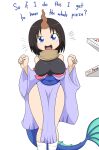  2018 animal_humanoid aquatic_dragon aquatic_dragon_humanoid big_breasts black_hair blue_eyes blush breasts clothing curvy_figure dialogue digital_media_(artwork) dragon dragon_humanoid dress elma_(dragon_maid) english_text female fingers food hair hi_res horn horned_humanoid hourglass_figure huge_breasts humanoid looking_at_viewer marine marine_humanoid miss_kobayashi&#039;s_dragon_maid not_furry pizza pizza_box sandwich-anomaly simple_background smile solo standing talking_to_viewer tan_body tan_skin text thick_thighs tongue voluptuous white_background wide_hips 
