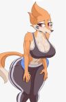  anthro athletic athletic_anthro athletic_female big_breasts blush bodily_fluids breasts buizel cooliehigh female hi_res navel nintendo pok&eacute;mon pok&eacute;mon_(species) red_eyes simple_background smile solo sweat video_games white_background wide_hips workout_clothing 