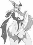  animal_print artist_request bat_print breasts censored futanari greyscale head_wings huge_penis large_breasts monochrome morrigan_aensland mosaic_censoring no_testicles pantyhose penis pinky_out print_legwear solo vampire_(game) wings 