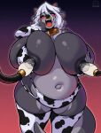 animal_print anthro big_breasts black_body blue_eyes blush bodily_fluids boosterpang bovid breast_squish breasts clothed clothing cow_print cowbell curvy_figure ear_piercing facial_piercing female fingers grey_body hair hand_on_face hi_res huge_breasts lactating legwear long_hair machine mammal milking_machine multicolored_body nipples nose_piercing nose_ring one_eye_closed open_mouth piercing portrait slightly_chubby solo squish standing stockings thick_thighs thigh_highs three-quarter_portrait two_tone_body voluptuous white_hair wide_hips 